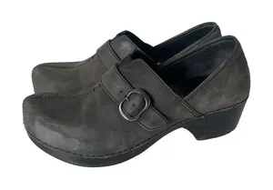 Dansko Tamara Slip-On Clogs Shoes Buckle Black Gray Suede Leather Women's 37 thumbnail 1