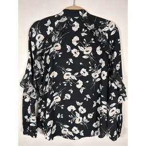 Lauren‎ Ralph Lauren Womens Small Shirt Floral Long Sleeve Ruffled Blouse Black thumbnail 2