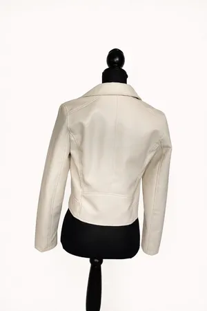 Cream faux leather moto jacket  thumbnail 2