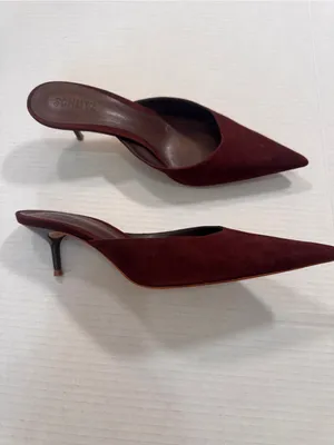 Schutz Burgundy Suede Leather Pointed Toe Mule Kitten Heels Womens 9.5 Classic thumbnail 7