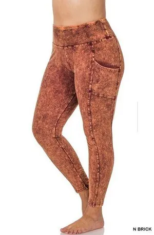 Zenana NEW! 3X Plus Size Mineral Wash Wide Waistband Full Length Leggings thumbnail 1