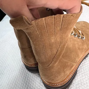 Marc‎ Fisher LTD Izzie Tan Suede Shearling Lace Up Combat Lug Sole Boots 9.5M thumbnail 6