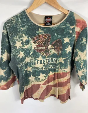 Harley Davidson American Flag Shirt Motor City Farmington Hills MI 2x thumbnail 1
