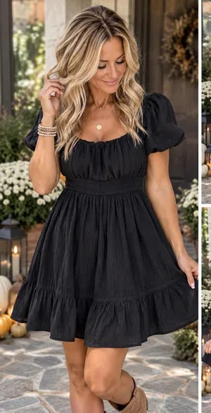 Sewn + Seen Black Poplin Puff Sleeve Mini Dress – Size S thumbnail 1