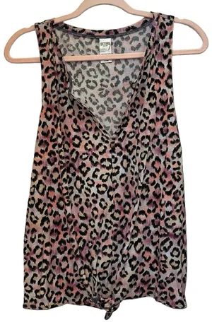 Victoria Sport Leopard Print Tank‎ Large Tie Front Active Top thumbnail 1