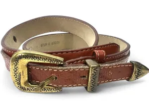 Vintage Crumrine Belt Buckle Leather Hand Tooled Brass Western Unisex S Small thumbnail 1