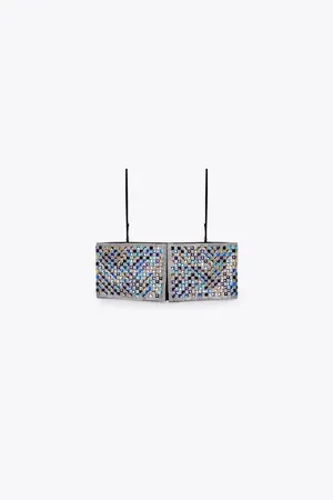 ZARA crop top shiny strappy rhinestones party night out thumbnail 10