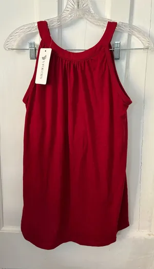 Women's Red Tank Top Built in Bra Athletic Casual thumbnail 1