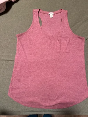 Bozzolo Rose-Pink V-Neck Ribbed Tank with Chest Pocket thumbnail 1