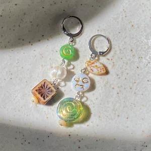 quality Czech glass beads mix unique boho fairy funky dangle earrings🌝⭐️🌀 thumbnail 3