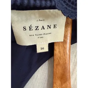 Sezane Louisie Blouse Size 36 US 4 Navy Lace Trim‎ thumbnail 10