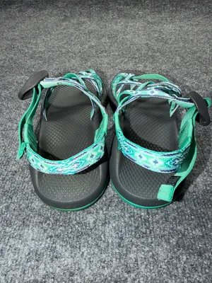 Chaco ZX/2 Classic sandals in a teal/mint green & purple pattern with toe loop. thumbnail 5