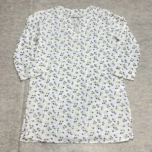 Mahogany Floral Cotton Tunic Top White Blue‎ Yellow Split Neck 3/4 Sleeve Small thumbnail 2
