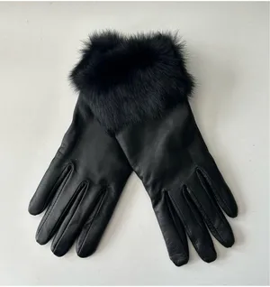 Elegant Black Fur-Trimmed Leather Gloves thumbnail 1