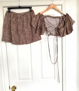 Anna Nata Revolve Skirt And Top Set in Espresso Floral Leopard Size Small thumbnail 1