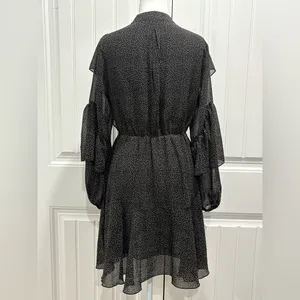 Women’s Dress Black Polka Dot Long Sleeve Bohemian Ruffle Size S thumbnail 2