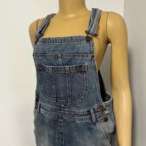 HM Trend Blue Denim Overall‎ Dress Distressed Frayed Hem Womens Size 6 Jumper thumbnail 2