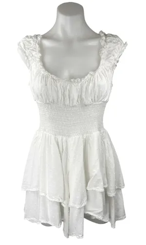 Princess Polly White Short Sleeve Ruffle Smocked Tiered Romper Shorts Size 8 thumbnail 1