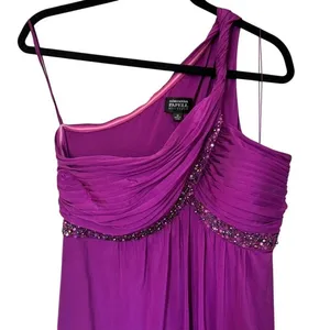 Adrianna Papell Boutique One Shoulder Formal Gown Sz 12‎ Purple Beaded thumbnail 2
