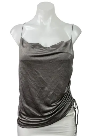 Zara Women's Gray Metallic Sleeveless Cowl Neck Ruched Cami Camisole Tank Top M thumbnail 1