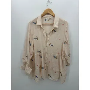 Hope Springs Nautical Button Front Shirt Women Sz XXL Cream Sheer Cruise Anchor‎ thumbnail 2