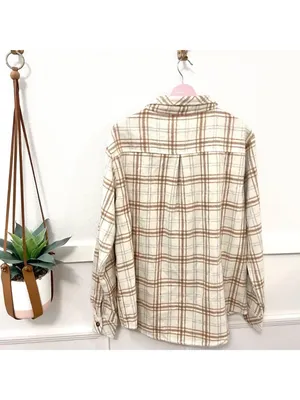 NWT White Fox I Think of You Plaid Flannel Shirt Size S/M Tan thumbnail 8