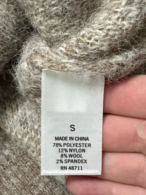 Ophelia Roe Turtleneck Two-Tone Heather Gray-Camel Geo Pattern Neutral Sweater S thumbnail 9
