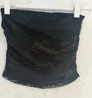 Black Sheer Floral Lace Tube Top Strapless Crop XS Floral Mesh Bralette Layering thumbnail 1