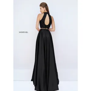 NWT Sherri Hill 11330 Black Two Piece Halter High Slit Prom Gown Dress Sz 6 $498 thumbnail 2