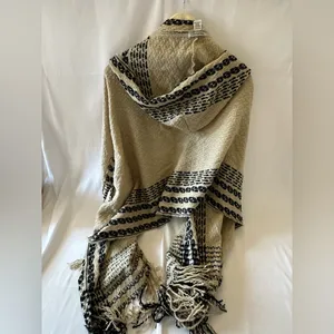 Cost Plus World Market Beige and Black Knit Shawl thumbnail 2