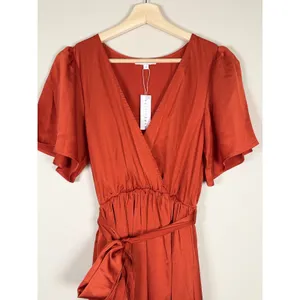 Baltic‎ Born Rust Orange Satin Maxi Wrap Dress Flutter Sleeve Tie Waist wedding thumbnail 3