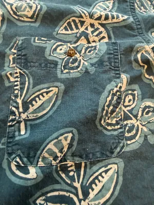Bugle Boy Company Men's Short Sleeve Button-Down Shirt Teal Blue Floral Leaf thumbnail 7