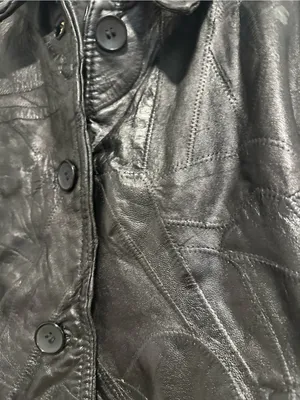 VTG 90s Giovanni Navarre SzL black leather patchwork Button cropped biker jacket Size L thumbnail 9