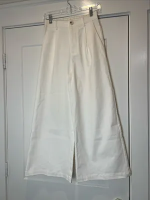 Final Touch Wide-Leg High-Waist Chinos in Off-White size small. thumbnail 2