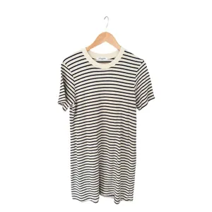 PerfectWhiteTee Striped Cotton T-Shirt Dress Small Cream Navy Short Sleeve USA thumbnail 4
