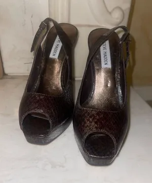 Steve Madden Dark Brown Snakeskin Peep-Toe Slingback Heels thumbnail 1