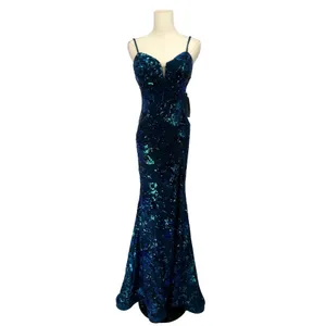 Jovani 08459 Royal‎ Blue Sequin Floral High Slit Mermaid Prom Gown NWT Size 0 thumbnail 3
