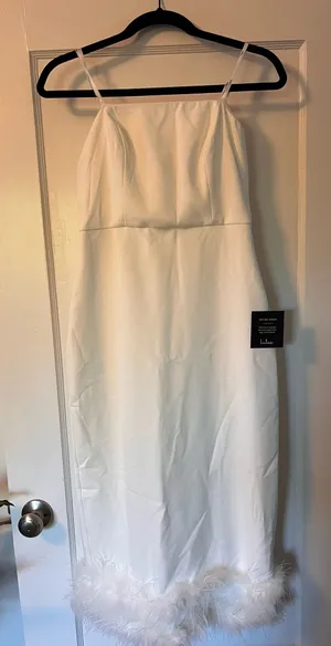 Lulus Strapless Midi White Dress Feathers thumbnail 1