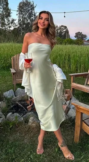 ZARA midi dress satin sleeveless tube olive green wedding party summer thumbnail 7