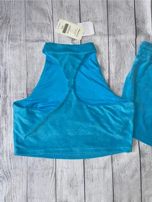 Fabletics Turquoise Blue Athletic Tank and Shorts Terry Set thumbnail 4