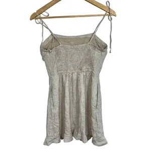 Abercrombie & Fitch Tan Beige Linen Blend Smocked Tie Strap Mini Dress Size S thumbnail 3