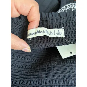 NWT Abercrombie & Fitch‎ Convertible Sleeve Smocked Black Smocked Puff Sleeve L thumbnail 8