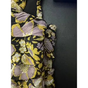 Zara Women Metallic Floral One Shoulder Mini Ruffle‎ Bodycon Dress Multicolor M thumbnail 6