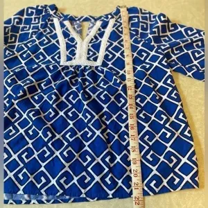 Crown & Ivy Top Womens Blue Geometric Crochet‎ Trim 3/4 Bell Sleeve Petite Small thumbnail 10