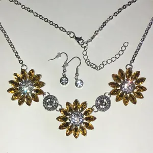 Sunflower Yellow Crystal Silver Tone Necklace and Earring Set thumbnail 2