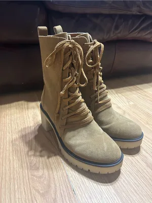 INA Mi.im Tan Suede Lace-Up Chunky Heel Ankle Boots thumbnail 4