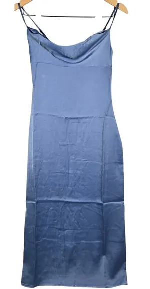 WeWoreWhat Cowl Midi‎ Satin Charmeuse Dress Slate Blue WWD18-1 Size 00 NWT thumbnail 1