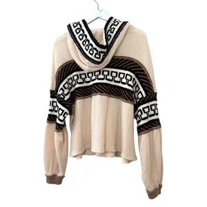 Free People Cardiff Waffle Knit Hoodie Pullover Top Size Medium thumbnail 7