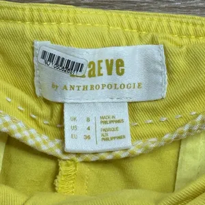 Maeve Anthropologie Pleated Shorts Women's 4 Yellow High Rise Cotton Stretch EUC thumbnail 3