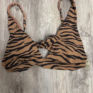 Aerie Tiger Print Triangle Bikini Top Tan Black Tie Back Size‎ Medium NWT thumbnail 2